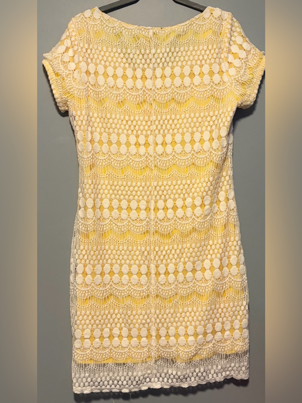 Tiana B. Yellow and White Crochet Overlay Dress - Picture 2 of 3